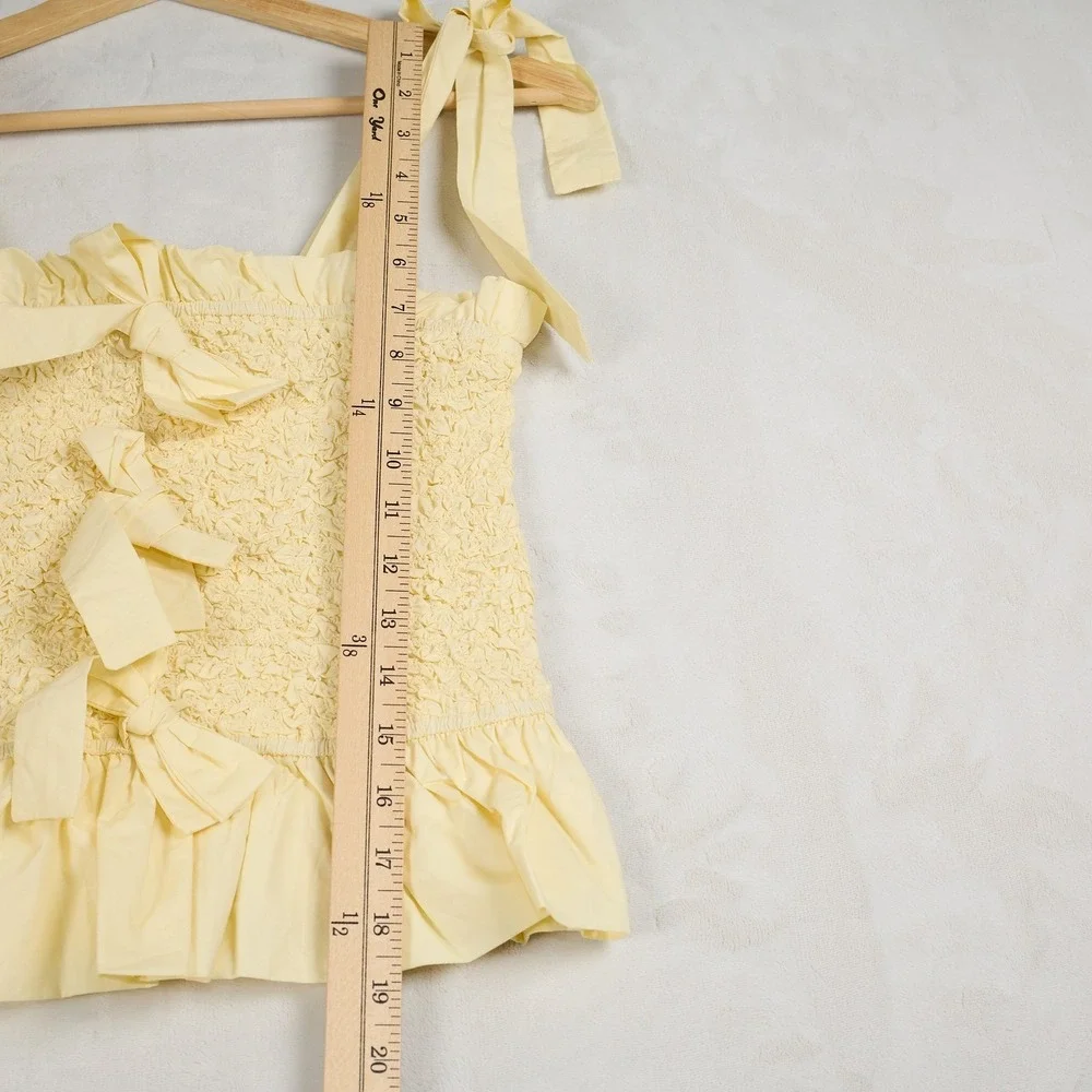 Mable Yellow Smocked Tie Shoulder Peplum Cami Top Size Small‎ Cotton MT1242